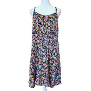 Old Navy Floral Linen Blend Cami Dress Women's Sz L Navy Pink Yellow Cottagecore